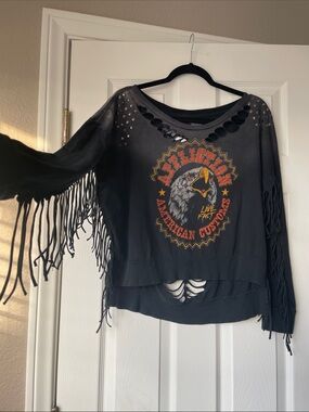 Affliction Black Eagle Fringe Graphic Long Sleeve Shirt